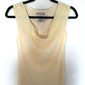 Gorgeous Vintage pale yellow cowl neck dress with sparkles and flower decal!